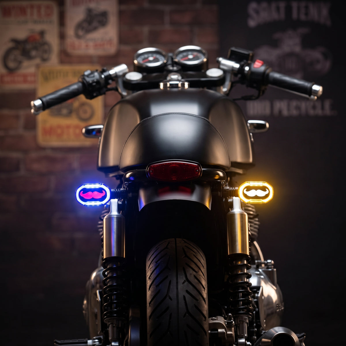 Universal Bike Indicator Mustache Style With Running DRL Blue - Red - Yellow 2 Pcs Set