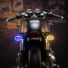 Universal Bike Indicator Mustache Style With Running DRL Blue - Red - Yellow 2 Pcs Set