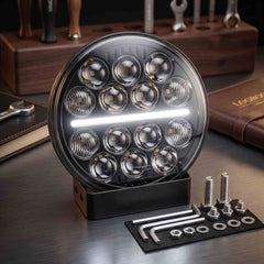 Nakamoro Premium Series R01 Model 9 Inch Round LED Floodlight With White/Amber Drl 1pcs
