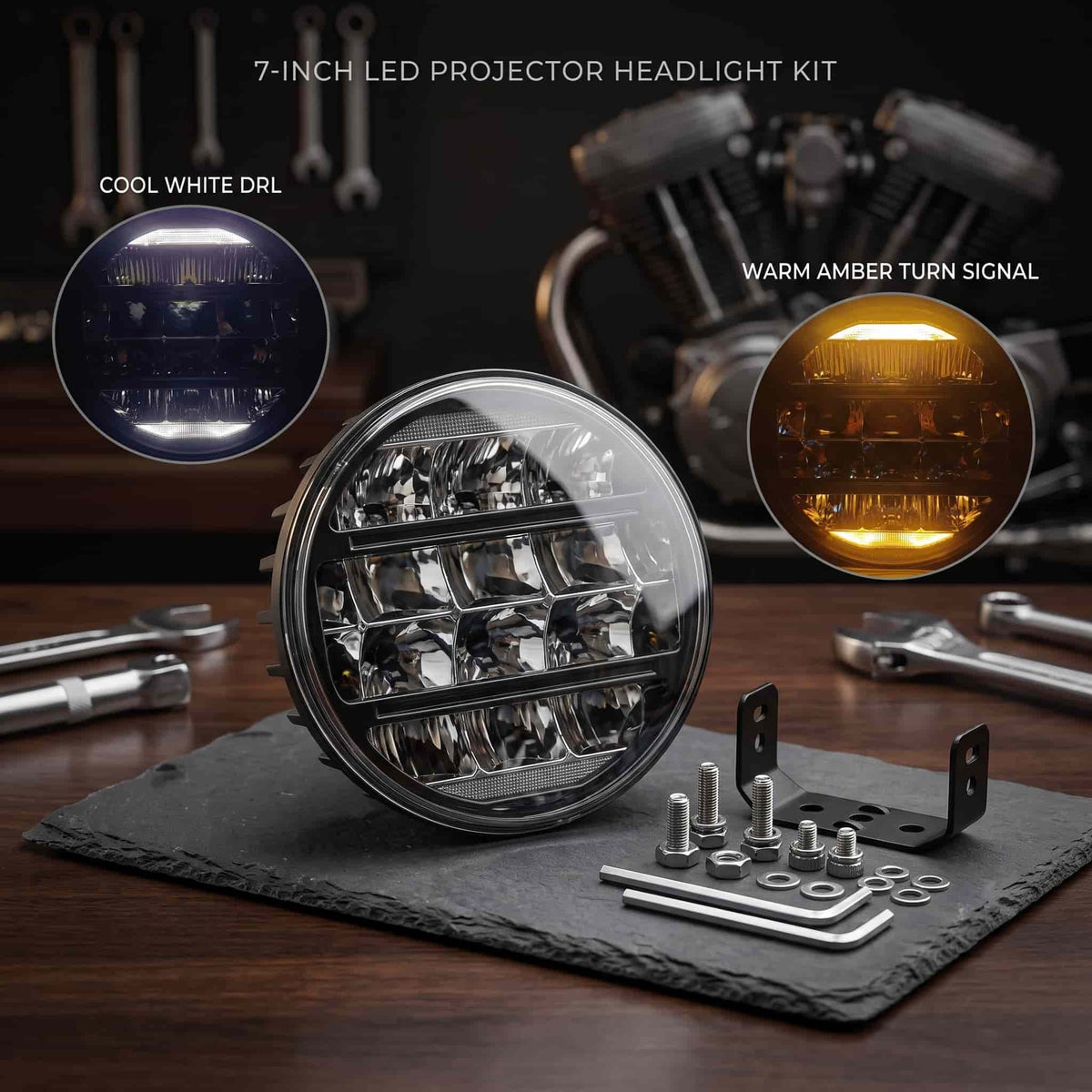Nakamoro Premium Series R05 Model 7 Inch Round LED Floodlight With White/Amber Drl 1pcs