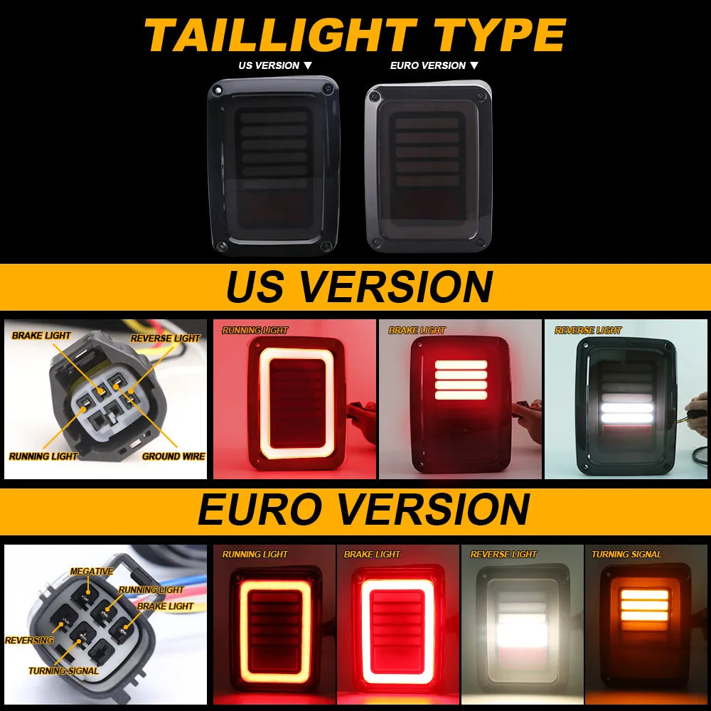 Universal Jeep Back Light Wrangler JK JKU Model Smoked Lens Led Stop Tail Lamp