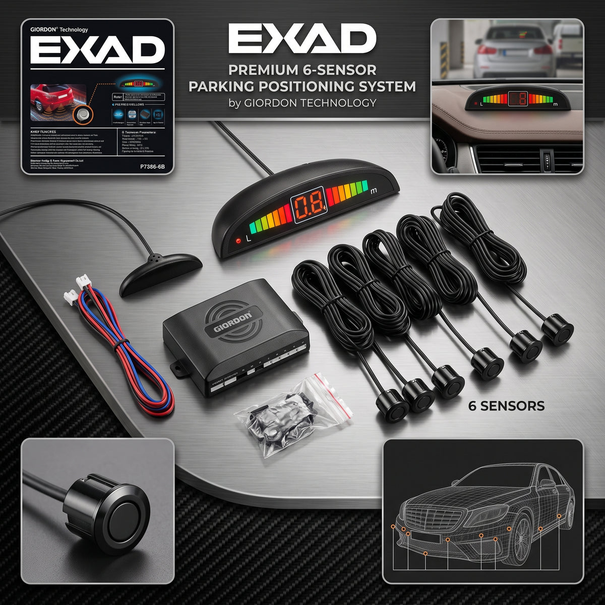 Premium Car Parking 6-Sensor System Digital LED Display & Obstacle Distance Radar Kit