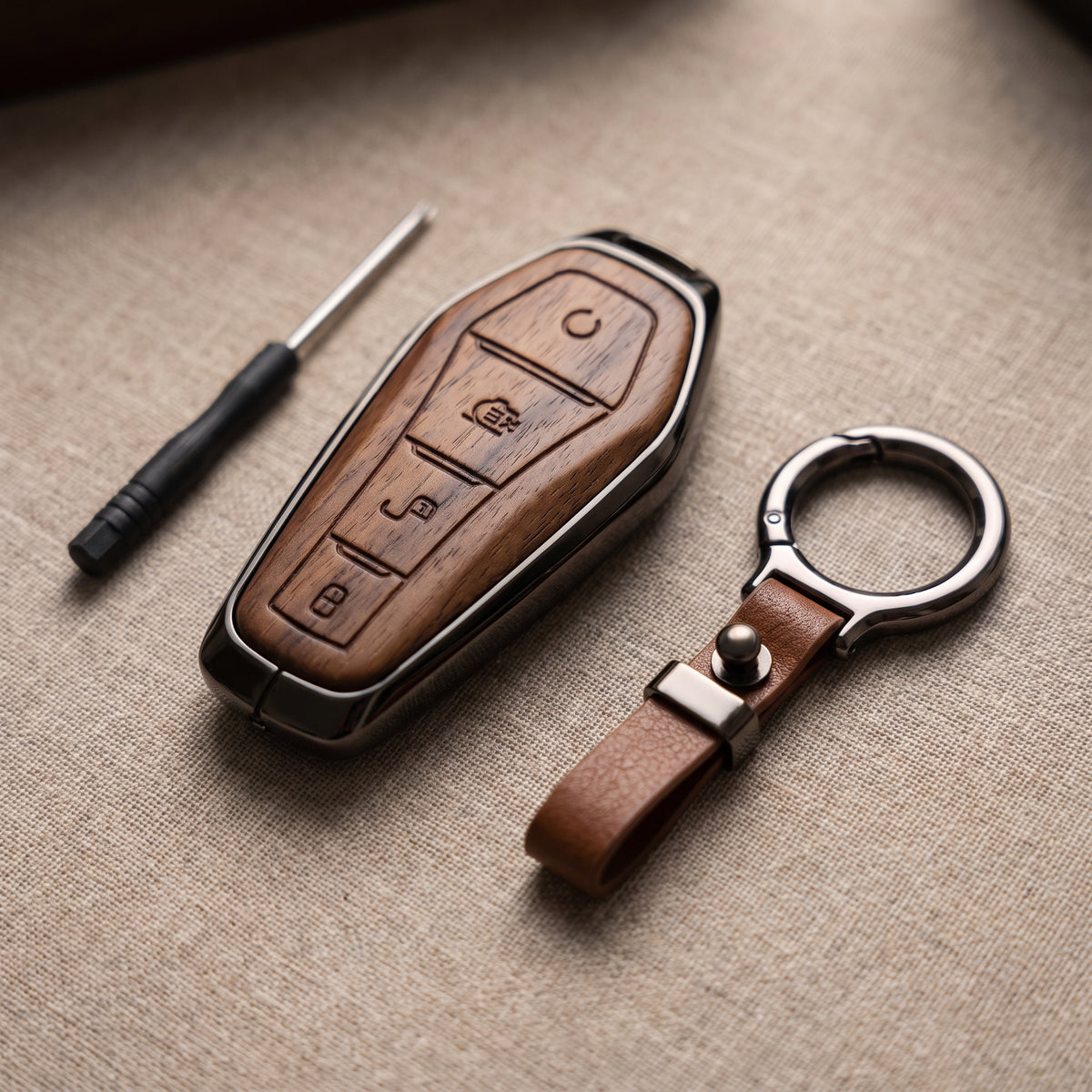 BYD Atto 3 Elite Series Metallic Car Key Case Luxury Zinc Alloy Protection Case(Brown)