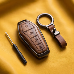 BYD Atto 3 Elite Series Metallic Car Key Case Luxury Zinc Alloy Protection Case(Brown)