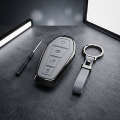 BYD Atto 2 Elite Series Metallic Car Key Case Luxury Zinc Alloy Protection Case(Grey)