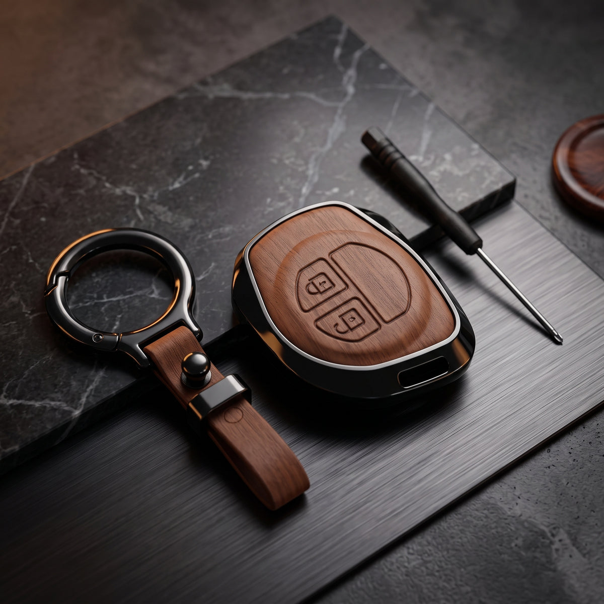 Suzuki Alto New Elite Series Metallic Car Key Case Luxury Zinc Alloy Protection Case(Brown)