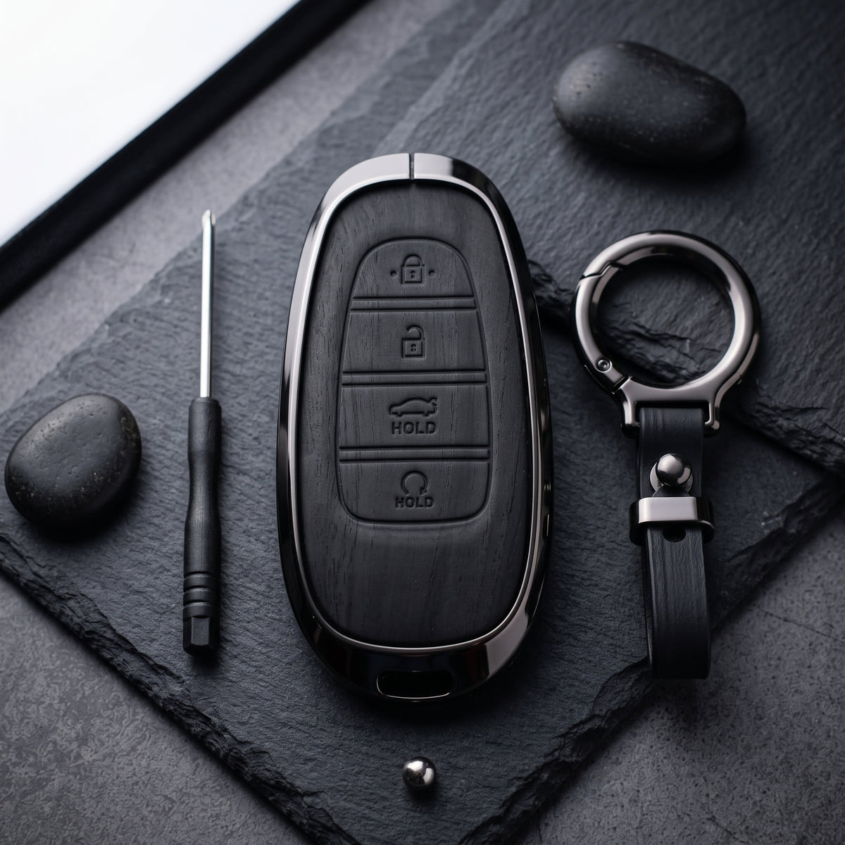 Sonata 2021-2024 Model Elite Series Metallic Car Key Case Luxury Zinc Alloy Protection Case(Black)