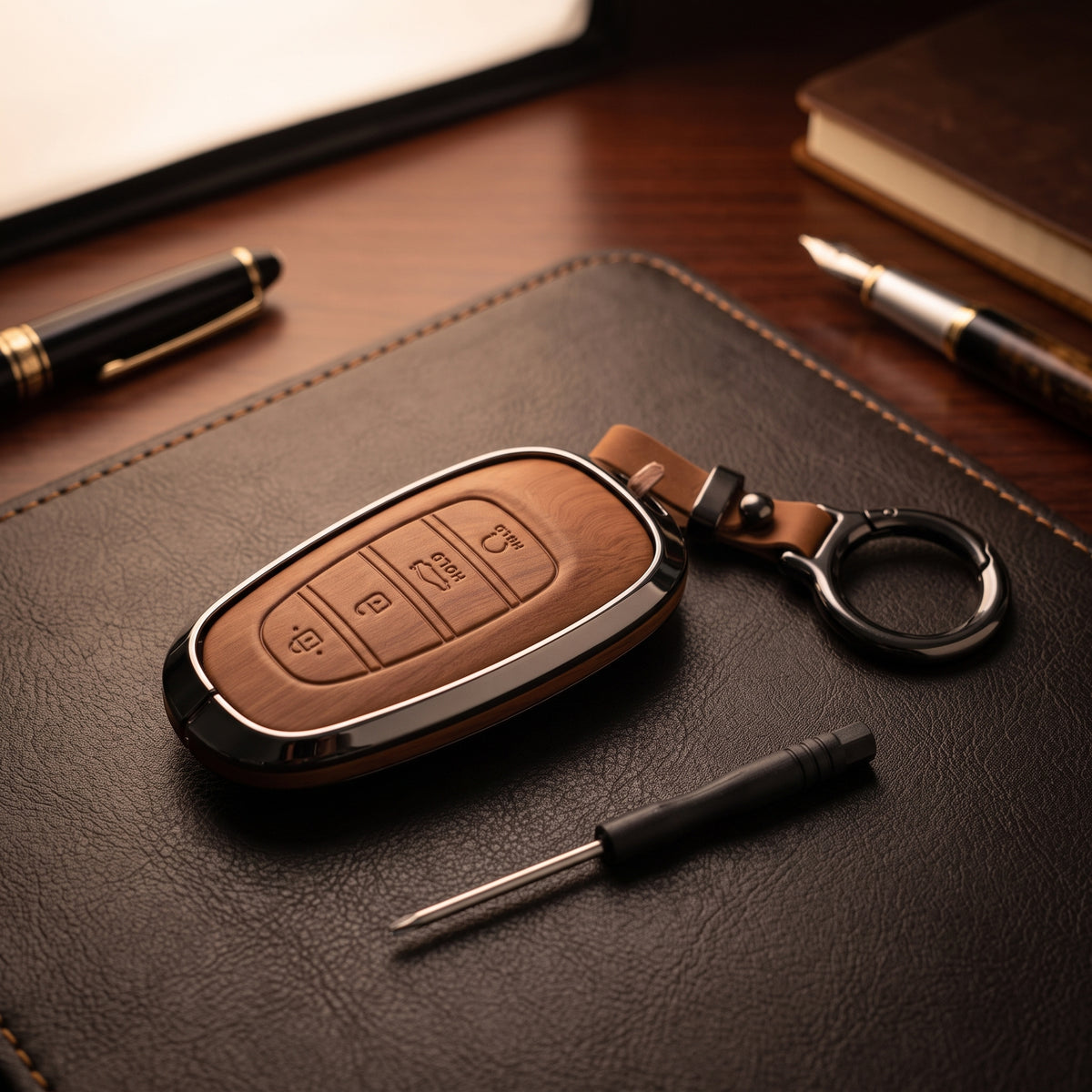 Tucson 2021-2024 Model Elite Series Metallic Car Key Case Luxury Zinc Alloy Protection Case(Brown)