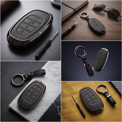 Sonata 2021-2024 Model Elite Series Metallic Car Key Case Luxury Zinc Alloy Protection Case(Black)