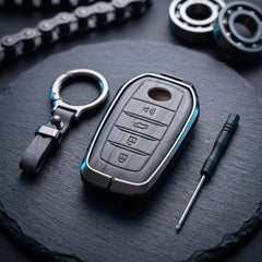 Fortuner 4 Button Elite Series Metallic Car Key Case Luxury Zinc Alloy Protection Case(Grey)