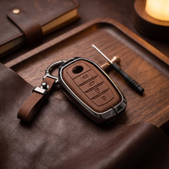 Fortuner 4 Button Elite Series Metallic Car Key Case Luxury Zinc Alloy Protection Case(Brown)