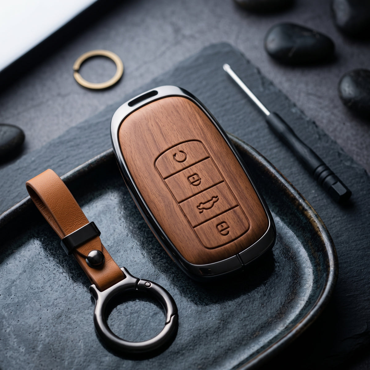 Jaecoo J7 Elite Series Metallic Car Key Case Luxury Zinc Alloy Protection Case(Brown)