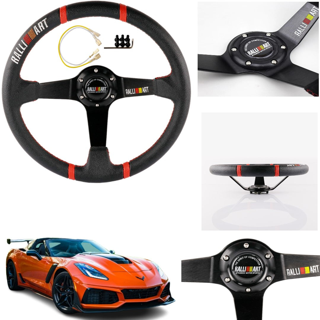Rallyart PVC Leather Deep Dish Tuning Drift Sports Steering Wheel