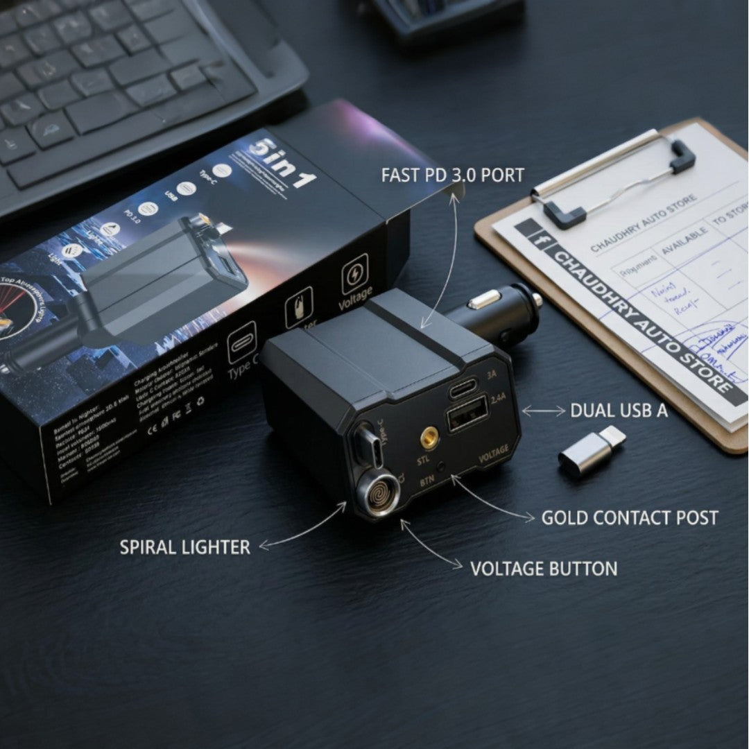 1 Pc 120W Max Upgraded 6 in 1 Car Charger With Starlight Projection in Car Roof Type C+iOS With Ciggrette Lighter Shocket Compatible with Smart Phone