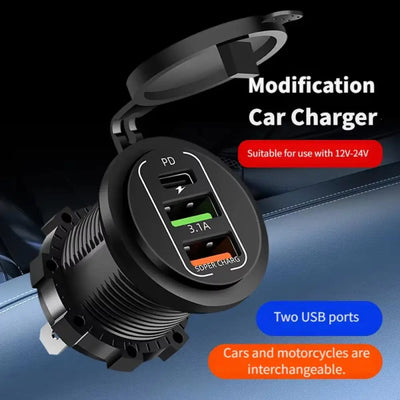 Universal USB Type C 3.1 PD Charge Fast Charger Type C+ 2 USB Car Charger Socket 12V-24V for Car