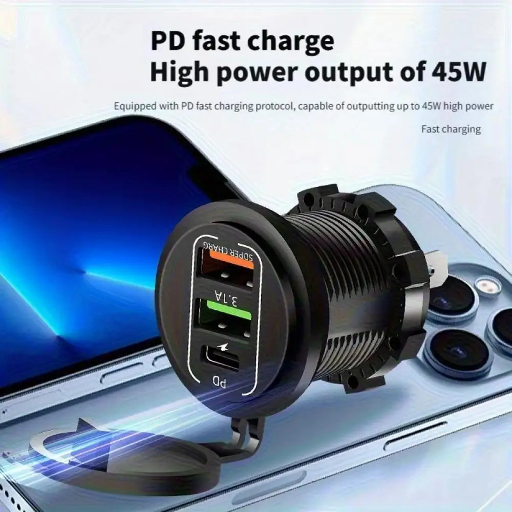Universal USB Type C 3.1 PD Charge Fast Charger Type C+ 2 USB Car Charger Socket 12V-24V for Car