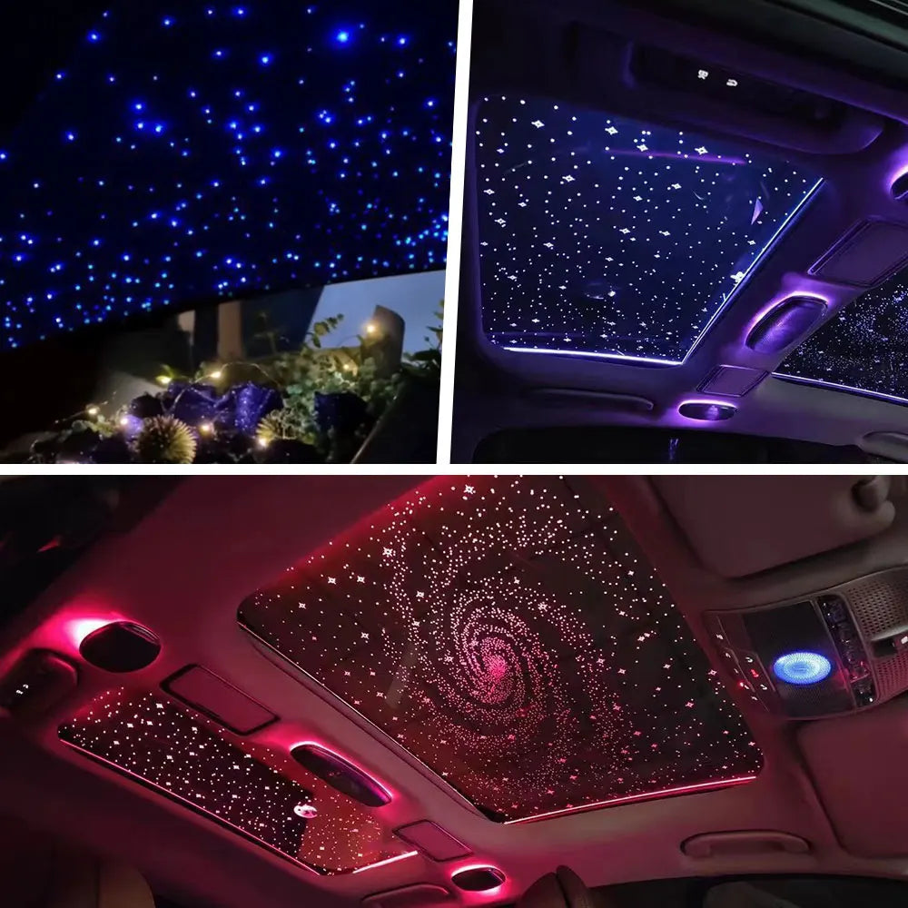 Liuhawk Double Head Galaxy Fiber Optic 9.5ft Starlight Headliner Kit (300pcs 0.75mm+500pcs 0.5mm )& 900 Pcs 0.5mm with 100 pcs 1mm Meter Shooting Star, Sound Activated Remote APP Control CAR And HOME Roof Decor