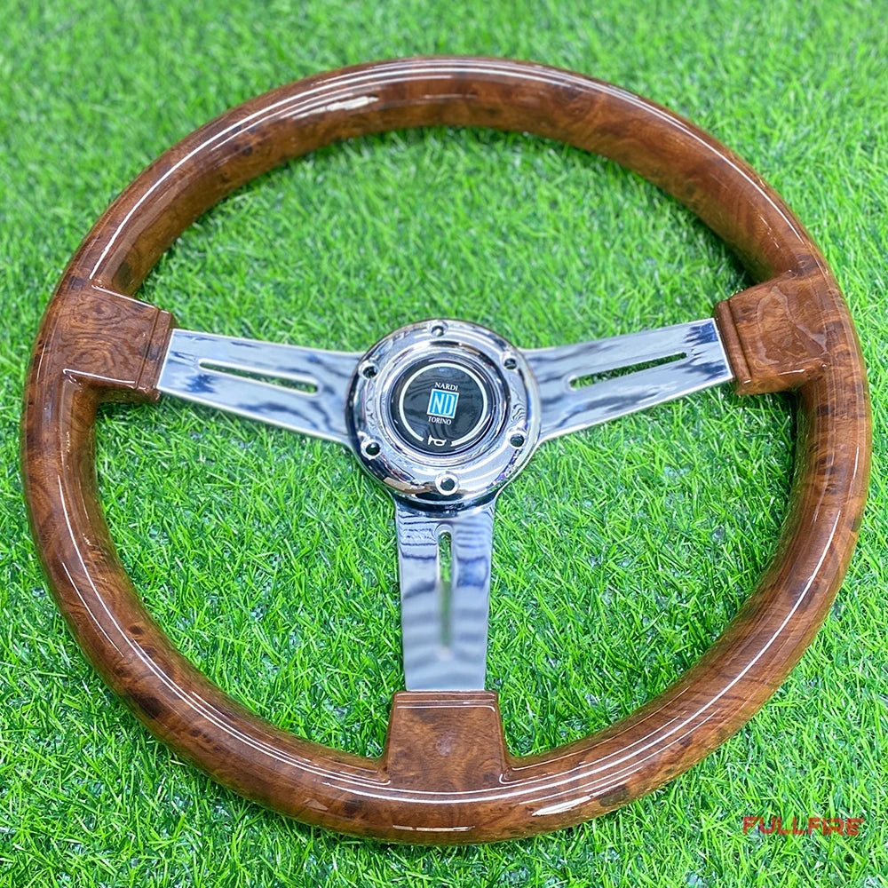 Universal Vintage Style Classic Steering Wheel Wood with Polished Spor