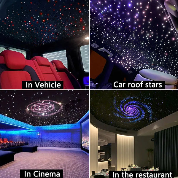 Liuhawk Double Galaxy Head Fiber Optic 9.5ft Starlight Headliner Kit 500 pcs 0.75mm & 900 Pcs 0.5mm with 100 pcs 1mm Meter Shooting Star, Sound Activated Remote APP Control CAR And HOME Roof Decor