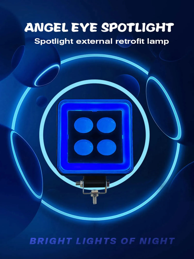 Universal LED Work Light Bar, Square, Angel Eye, Halo Ring, Slim, Auxiliary Spotlights, Fog Lamps for Car 1 Pc(Blue)
