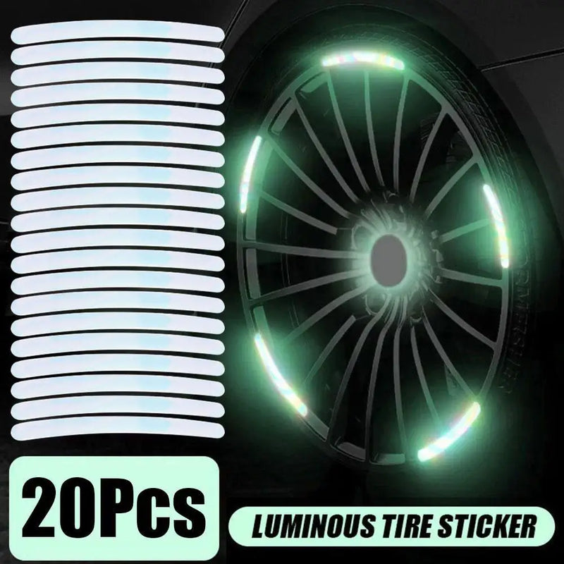 Universal Luminous Tire Sticker Colorful Hub Reflective Decal RIm Stickers Car Styling And Motorcycle Styling 20 Pc