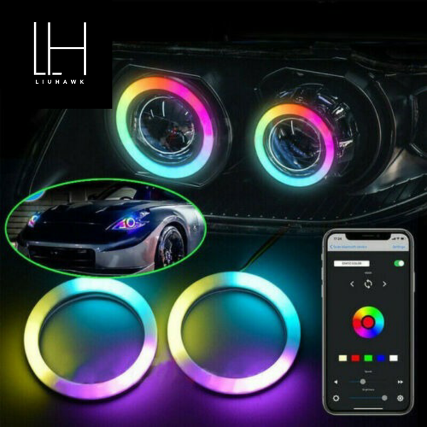 Universal Angel Eye Ring LIUHAWK Brand 90MM APP Control RGB LED for Car Headlight 2 Pcs Set