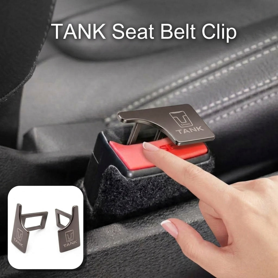 Tank Logo Metal Seat Belt Clip Metallic Grey 2 Pcs Set