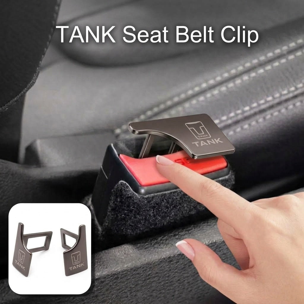 Tank Logo Metal Seat Belt Clip Metallic Grey 2 Pcs Set