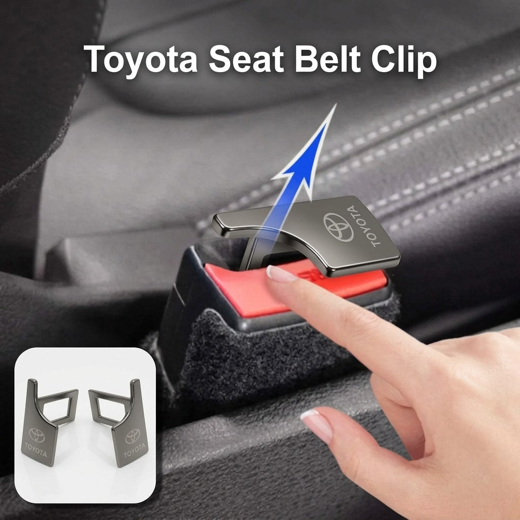 Toyota Logo Metal Seat Belt Clip Metallic Grey 2 Pcs Set
