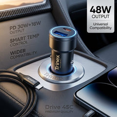 TRINEX 48Watts Boost Fast Charger with C-C Cable Super Fast Charging Multi Protocol