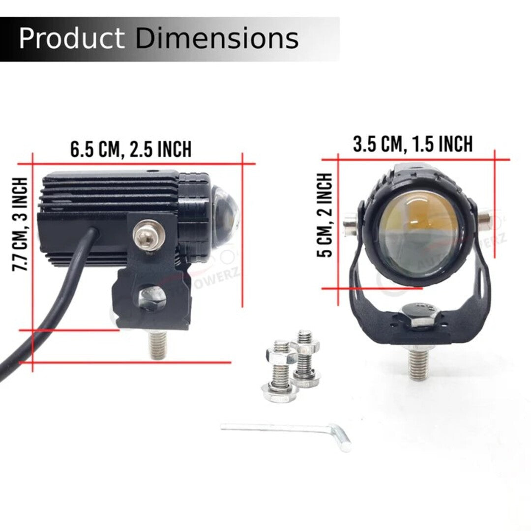 TFMOTO Mini Driving Fog Light Dual Color In Metal Body With Switch 1 Pc