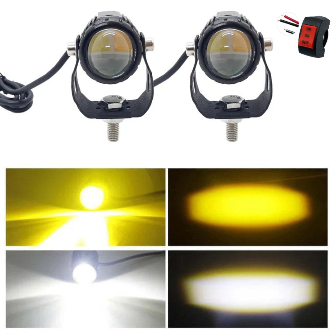 TFMOTO Mini Driving Fog Light Dual Color In Metal Body With Switch 1 Pc
