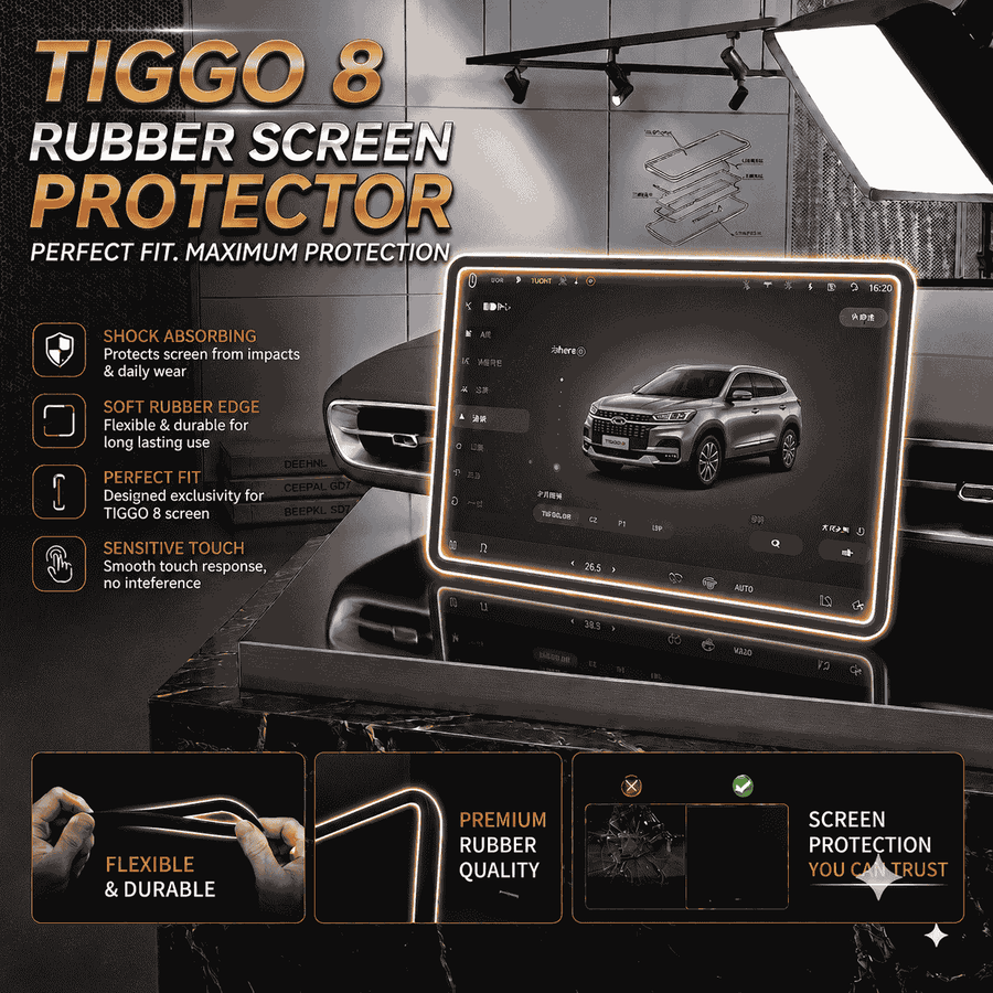 Tiggo 8 Display Screen Silicone Rubber Protection LCD Edges Protector (Black)