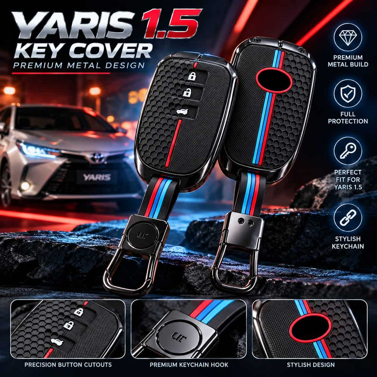 Toyota Yasir 1.5 Metal Silicon Car Key Cover Luxury Zinc Alloy Protection Case