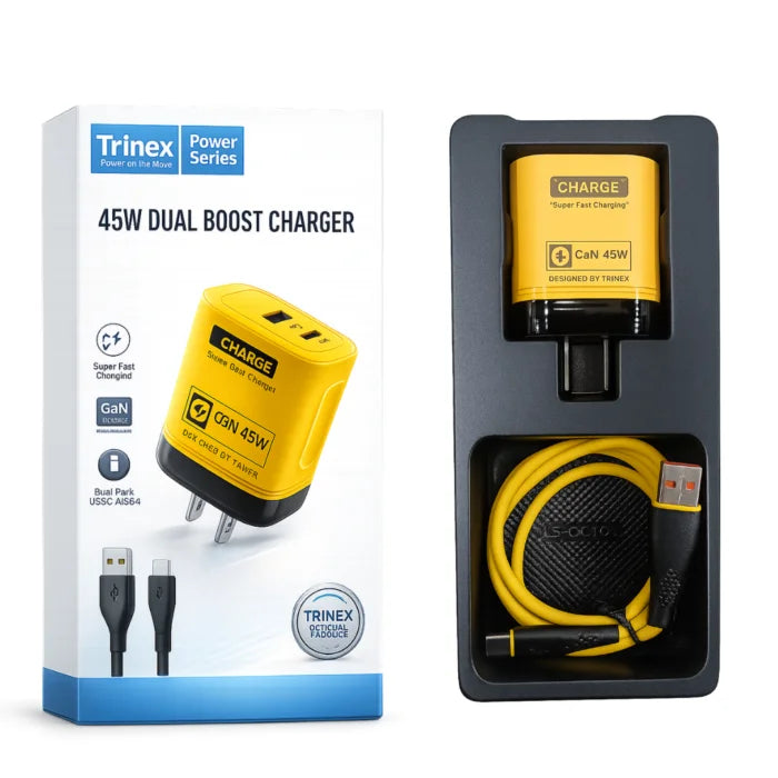 Trinex 45W Dual Boost Fast Charger with USB-C Cable Super Fast Charging