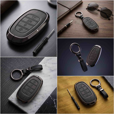 Tucson 2021-2024 Model Elite Series Metallic Car Key Case Luxury Zinc Alloy Protection Case(Black)