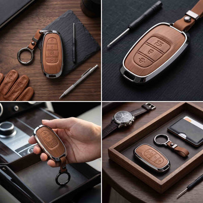 Tucson 2021-2024 Model Elite Series Metallic Car Key Case Luxury Zinc Alloy Protection Case(Brown)