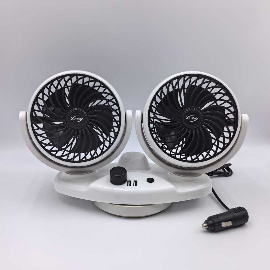 1 Pc Universal 12V Double Head Big Size Fan In Premium Quality With Automatic Moving Function