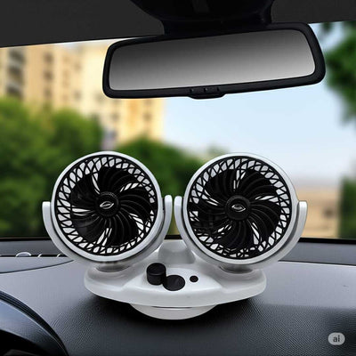 1 Pc Universal 12V Double Head Big Size Fan In Premium Quality With Automatic Moving Function