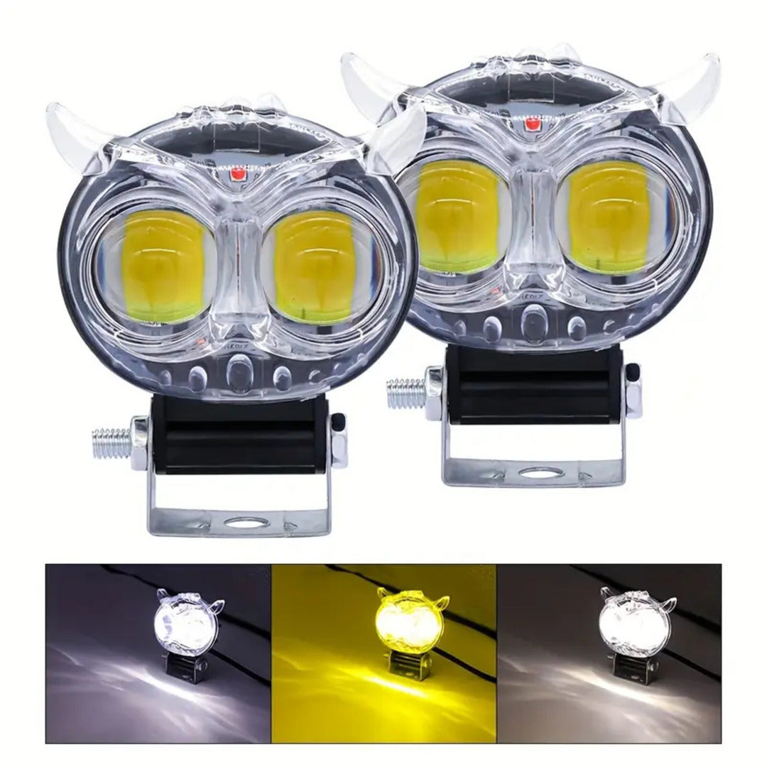 1 Pc Universal 2 SMD Owl Shape Spotlight Headlight Lens Yellow-White Beam Fog Lights