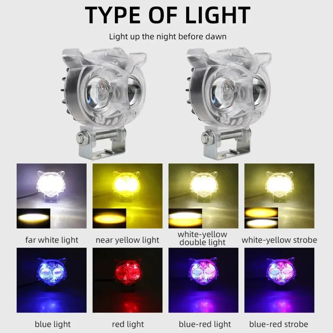 1 Pc Universal 2 SMD Owl Shape Spotlight Headlight Lens Yellow-White Beam Fog Lights