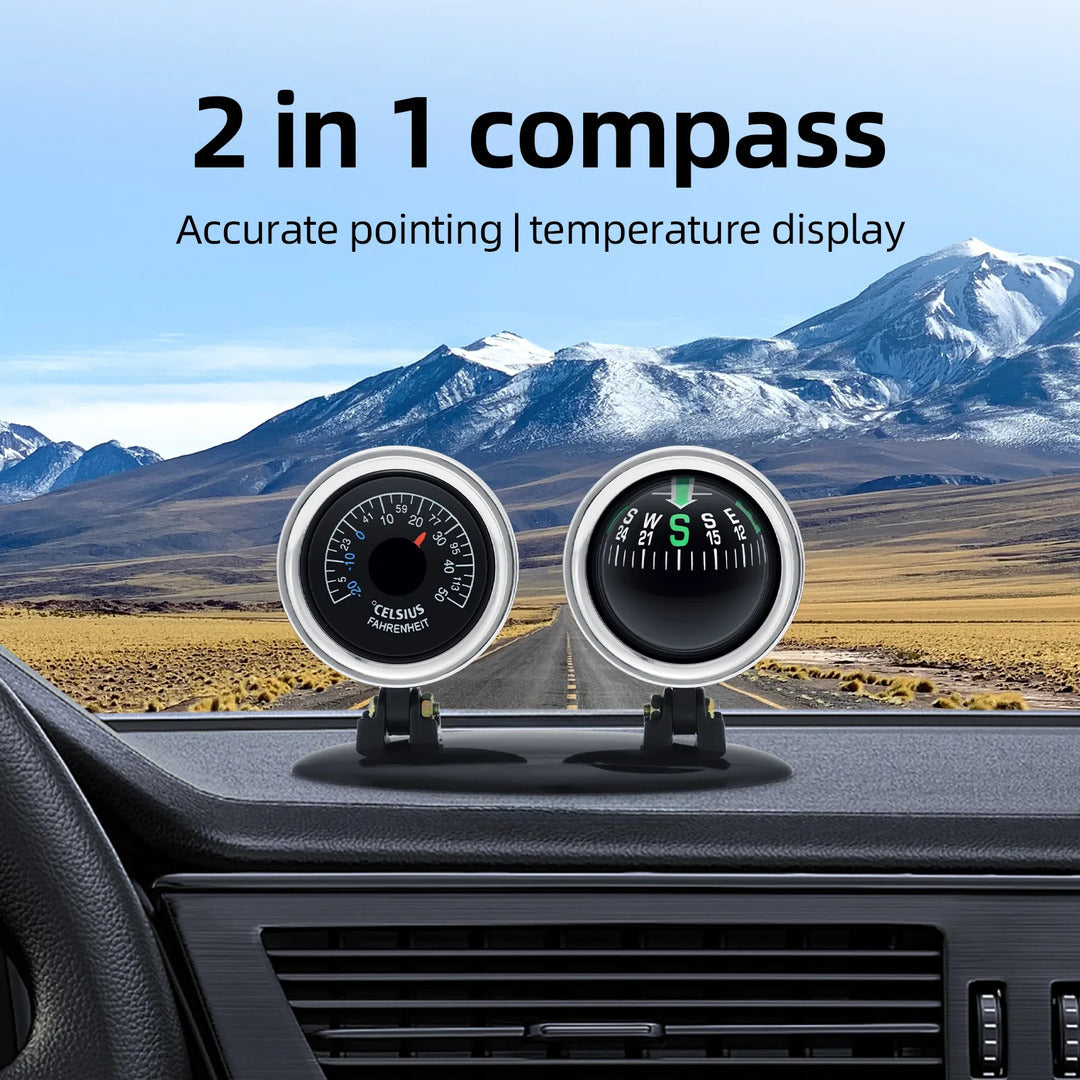 Universal 2 in 1 Car Thermometer Compass Navigation/Direction Guide