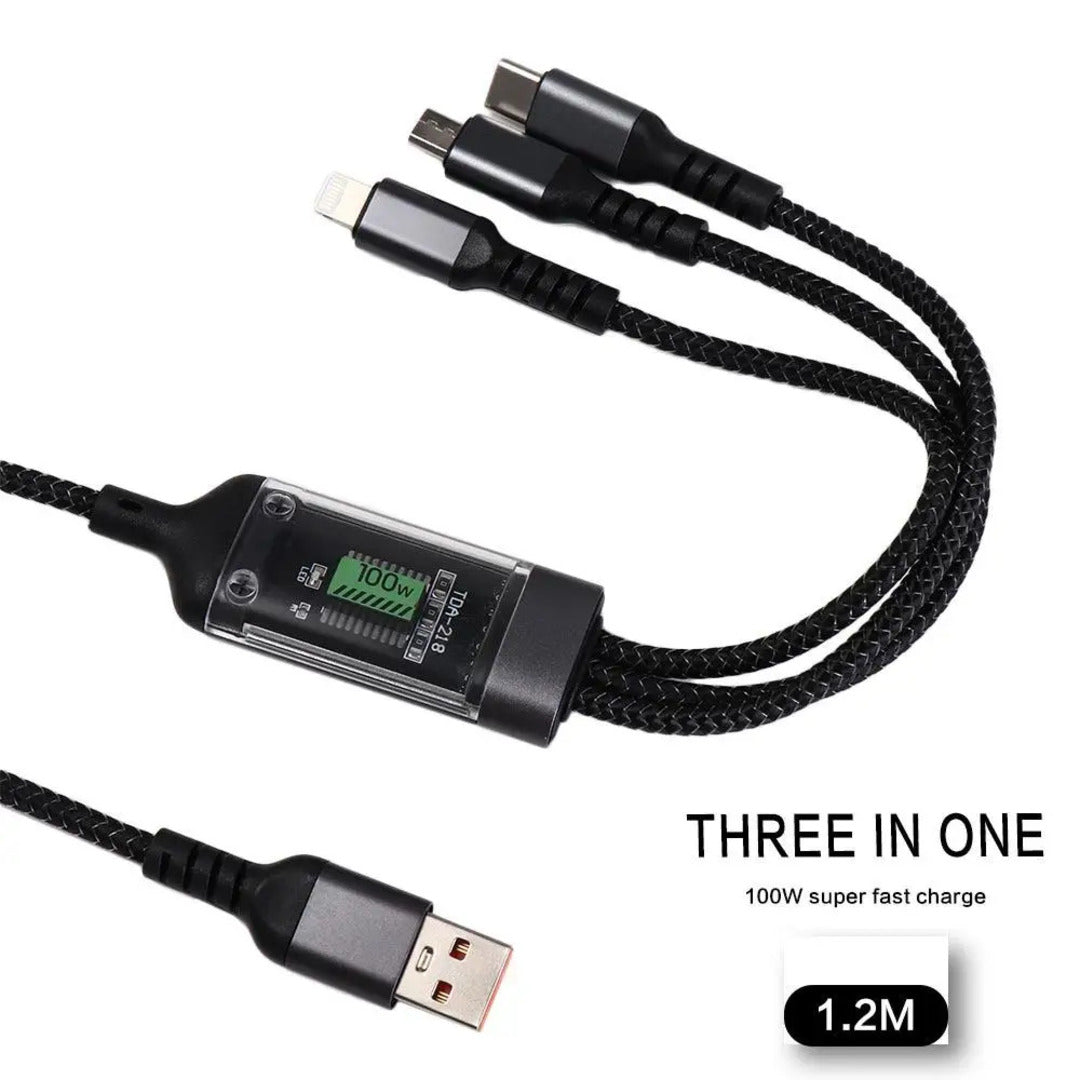1 Pc Universal 3in1 Multifunctional Convenient Super Fast Charging Data Cable With Data Transfer Function