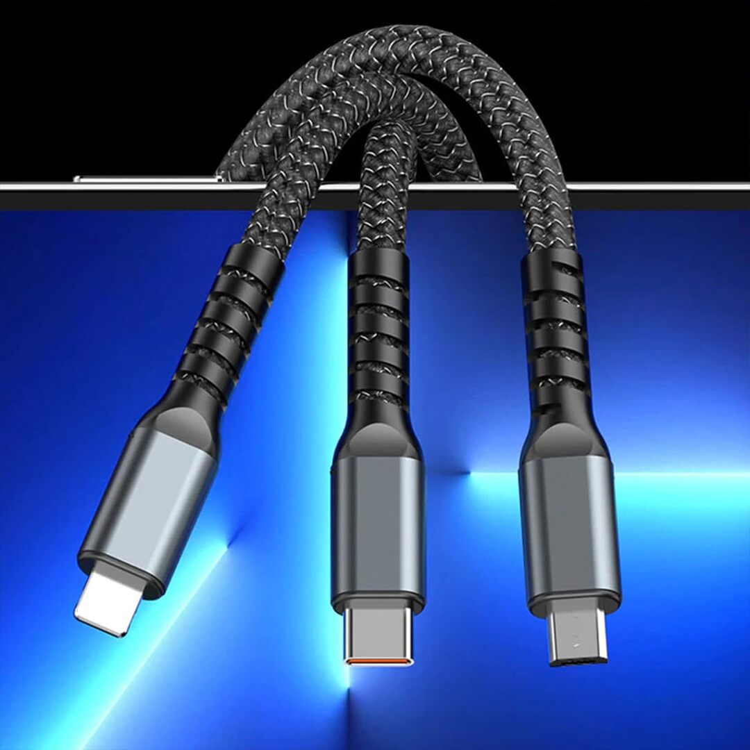 1 Pc Universal 3in1 Multifunctional Convenient Super Fast Charging Data Cable With Data Transfer Function