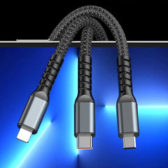 1 Pc Universal 3in1 Multifunctional Convenient Super Fast Charging Data Cable With Data Transfer Function