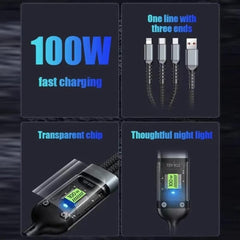 1 Pc Universal 3in1 Multifunctional Convenient Super Fast Charging Data Cable With Data Transfer Function