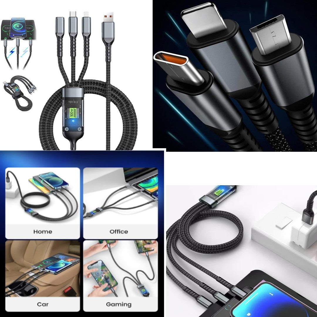 1 Pc Universal 3in1 Multifunctional Convenient Super Fast Charging Data Cable With Data Transfer Function