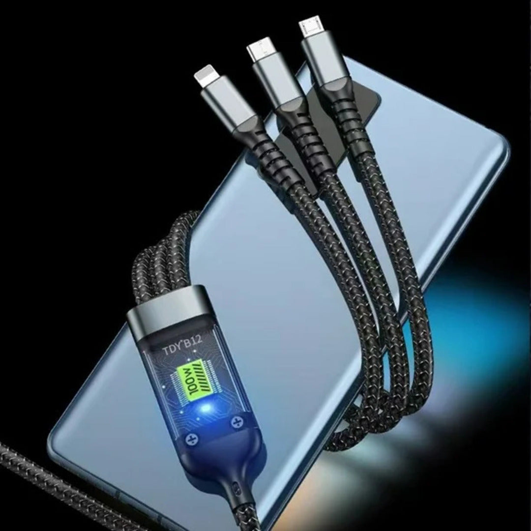 1 Pc Universal 3in1 Multifunctional Convenient Super Fast Charging Data Cable With Data Transfer Function