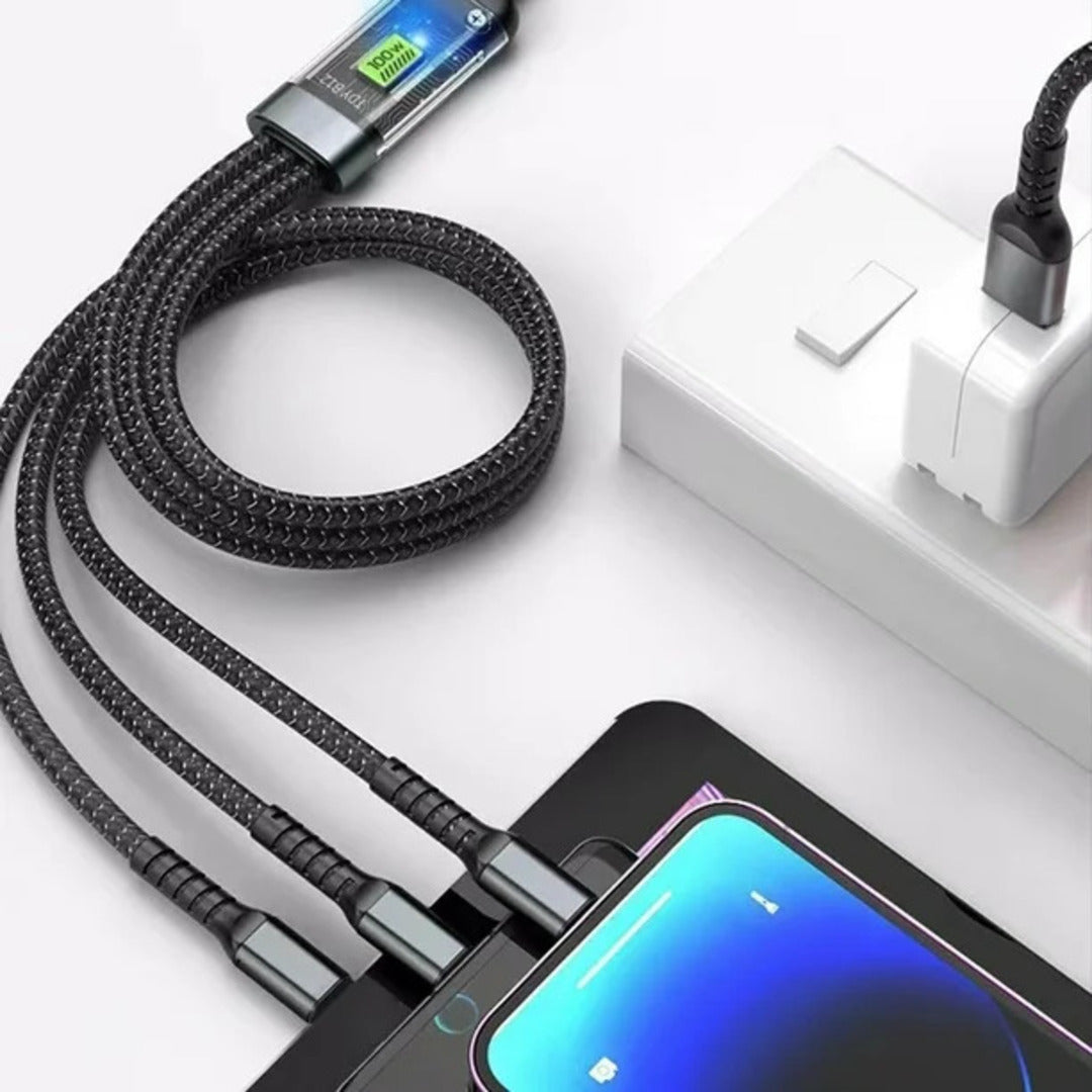 1 Pc Universal 3in1 Multifunctional Convenient Super Fast Charging Data Cable With Data Transfer Function