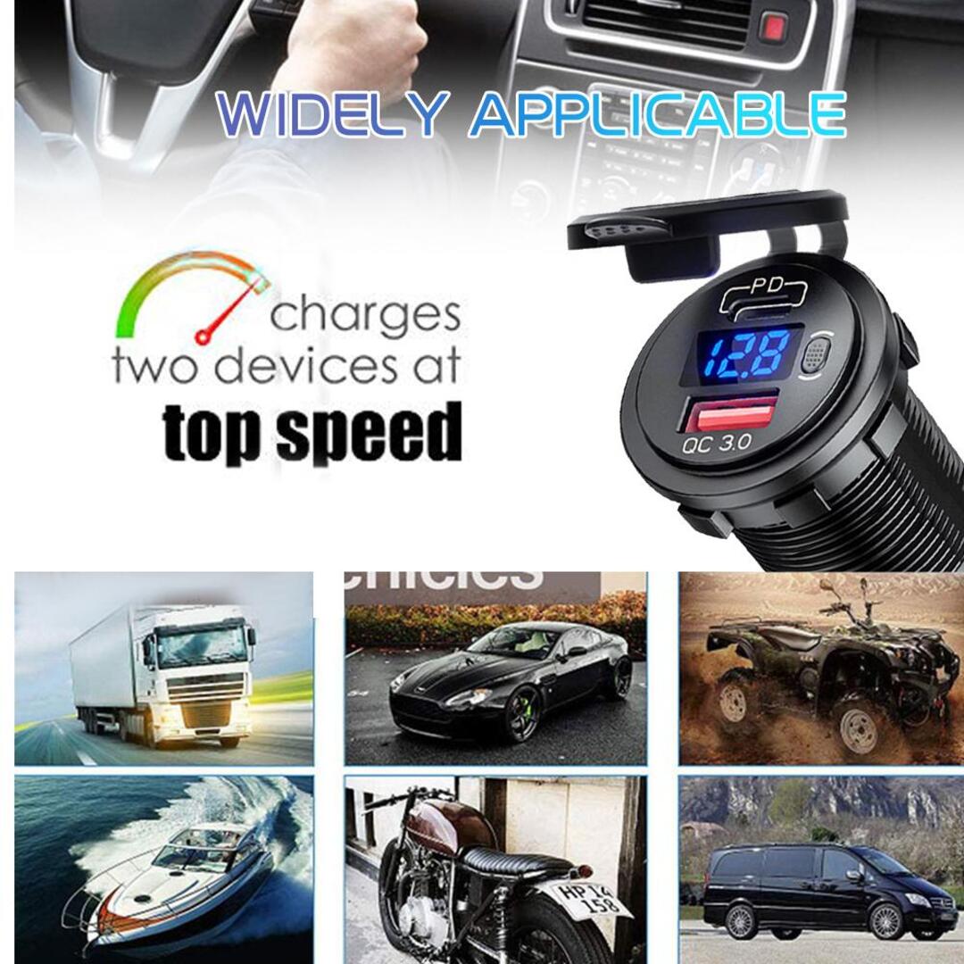 1 Pc Universal 60W PD Type C/QC 3.0 USB Charger Socket With Button Switch LED Voltmeter Fast Charging for 12V 24V